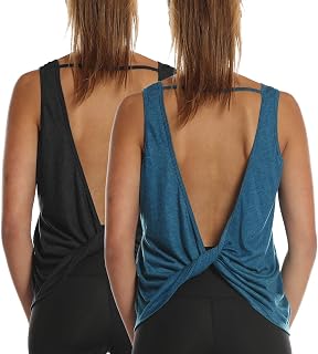 icyzone Women's Sleeveless Sports Tank Top Yoga Shirt Open Back Gym Exercise Running Tank Tops