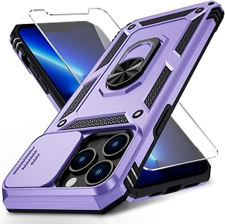 for iPhone 12 Pro Max Case with Camera Lens Cover, HD Screen Protector, 10 FT Military Grade Drop Protection, Magnetic Ring Holder Kickstand Protective Phone Case for iPhone 12 Pro Max ,Lavender