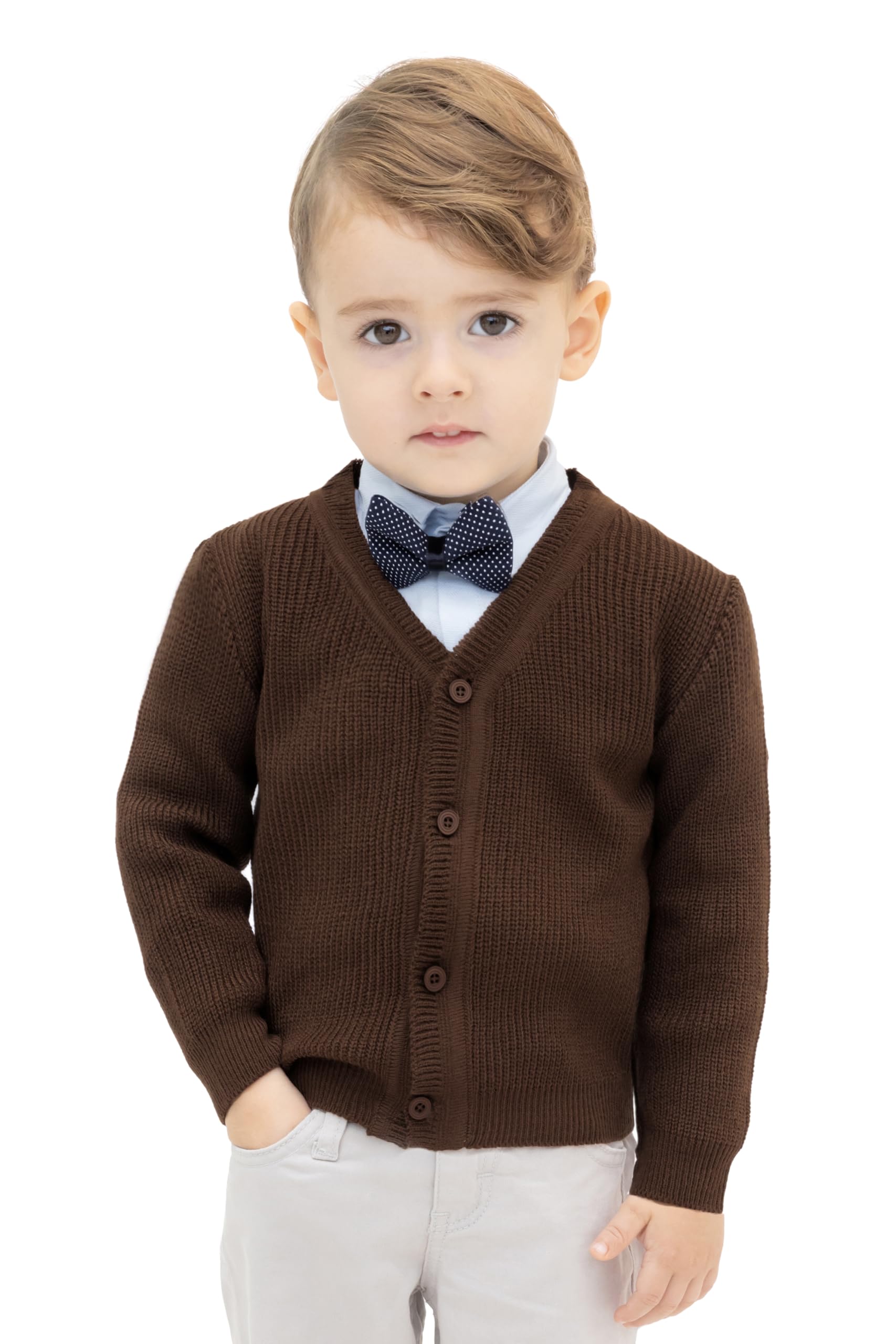 Lilax Baby Boys Basic Long Sleeve V-Neck Classic Knit Cardigan Sweater