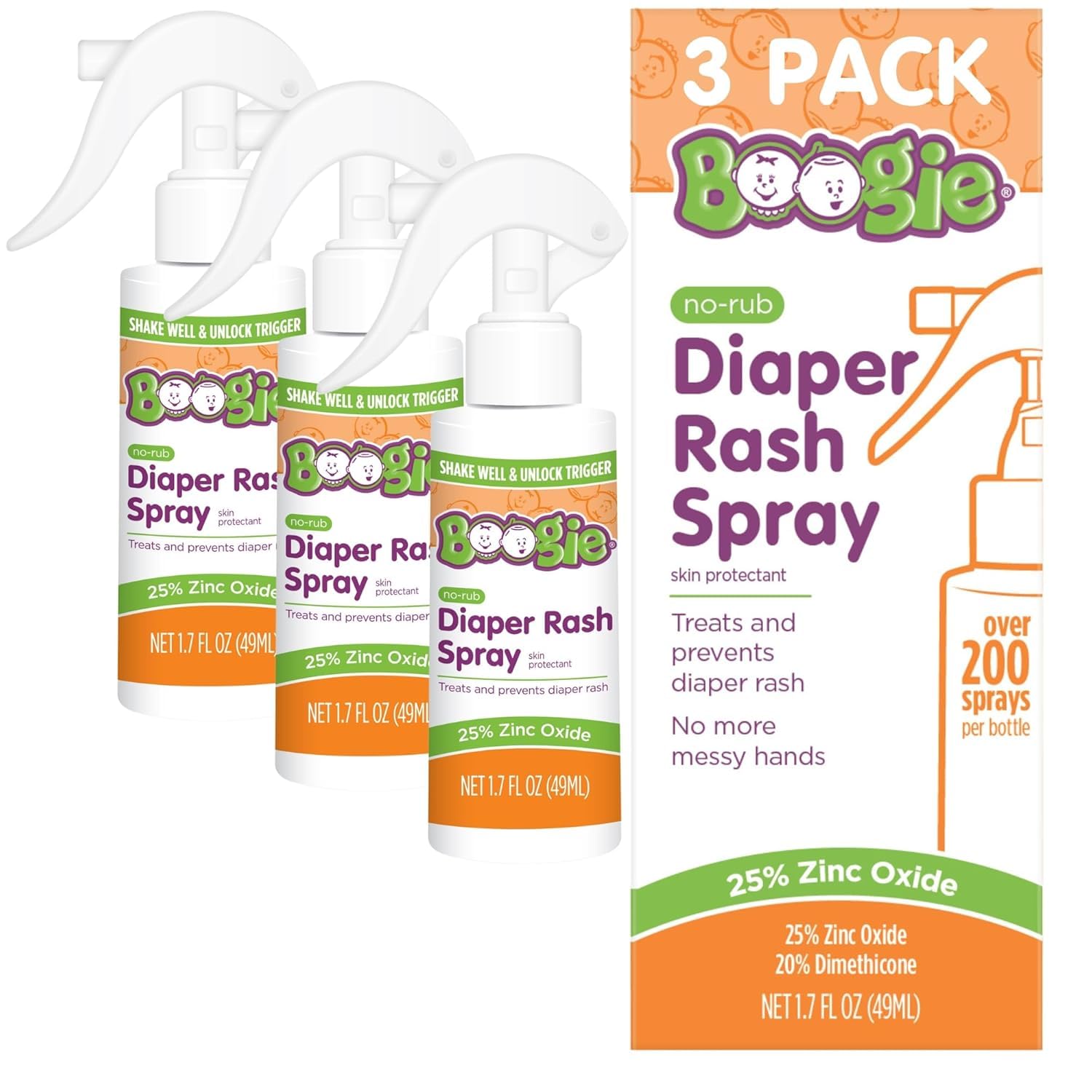 Boogie No-Rub Zinc Diaper Rash Cream Spray for Babies, 1.7 fl oz (3 Pack) | 25% 