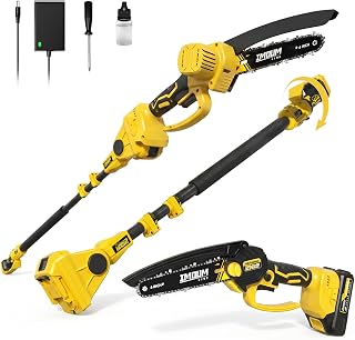6-Inch Electric Pole Saws for Tree Trimming, 2-in-1 Cordless Mini Chainsaw | with 2.0Ah Battery Powered Branch Trimmer, Extension Pole, Lightweight and Easy Control for Pruning, Wood Cutting, 14.5ft
