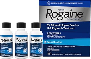 Men's Rogaine Extra Strength 5% Minoxidil Topical Solution, 3 x 2 fl. oz | Hair Loss &amp; Regrowth Topical Treatment for Men, Unscented, Follicle Booster Liquid, 3-Month Supply