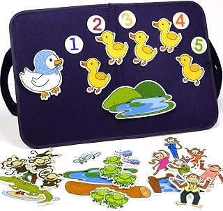 CHEFAN Felt Board for Toddlers, Felt Story Board, 4 Preschool Story Sets | Includes 5 Little Ducks, 5 Little Monkeys and 5 Green Speckled Frogs for interactive storytelling, singing and counting.