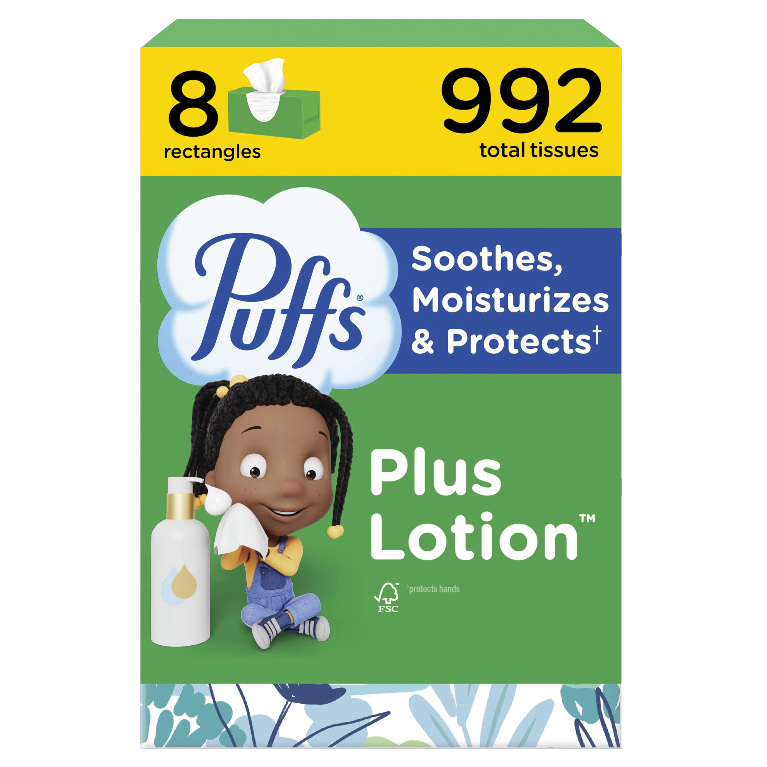 Puffs Facial Tissues Plus Lotion, 8 Family Rectangle Boxes, 124 Facial Tissues p