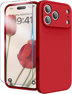 for iPhone 17 Pro Case Silicone with Screen Protector,Red