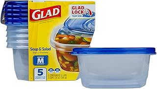 Glad GladWare Medium Rectangle Food Storage Containers, 24 Oz, 5 Count | Airtight, leak-resistant containers for soups, salads, and meal prep, microwave, dishwasher, and freezer safe