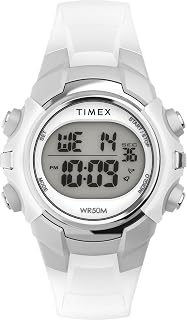 Timex Youth Digital 33 mm Watch, Digital Dial Silver-Tone Case, Blue Resin Strap