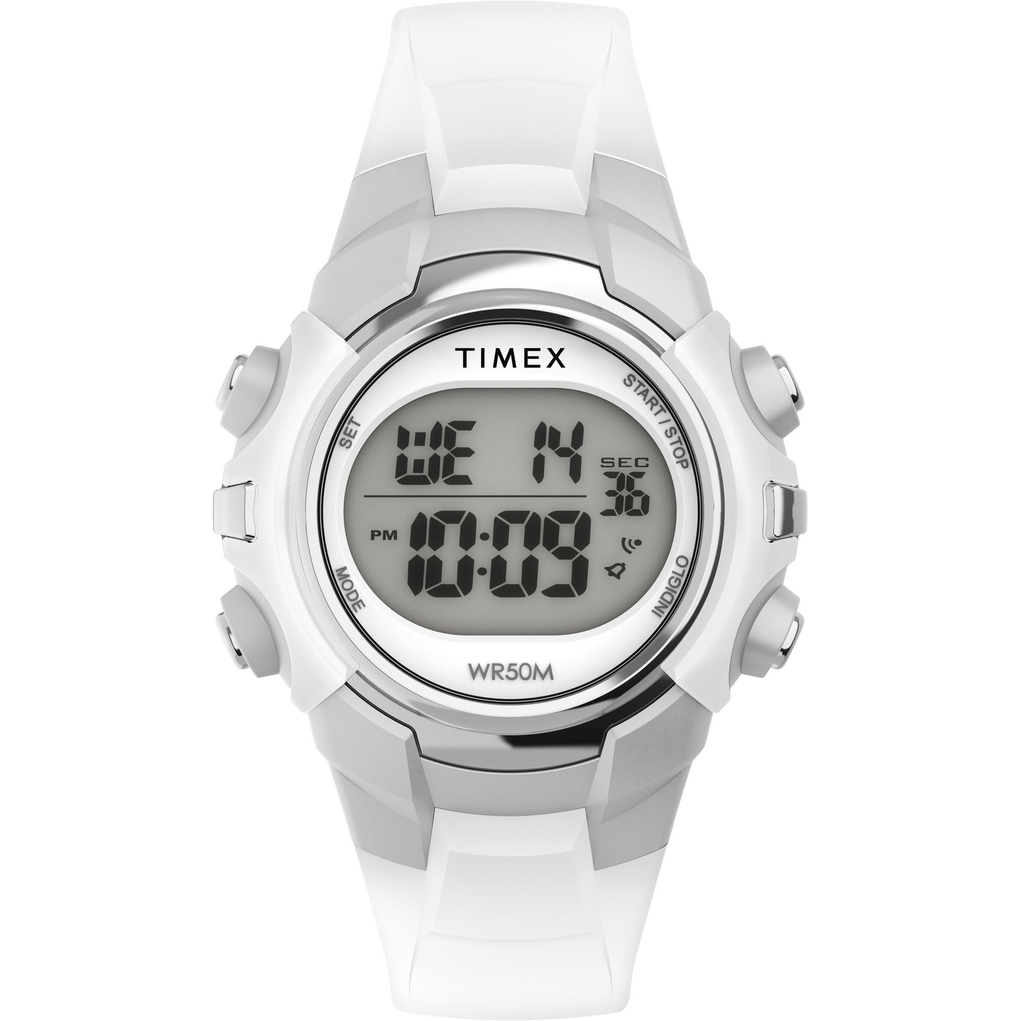 Timex Youth Digital 33 mm Watch, Digital Dial Silver-Tone Case, Blue Resin Strap