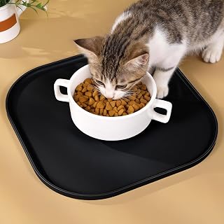Dog Cat Single Bowl Mat Black Non-Slip Feeding Pad Food Mat Black