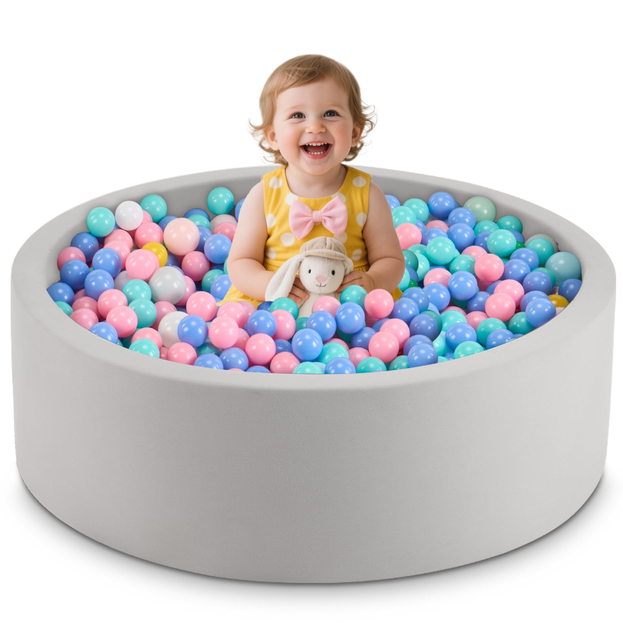 AUNEKIV 35.4" x 11.8" Foam Ball Pit for Toddlers, Baby Round Ball Pits for Babie