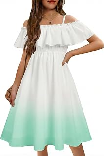 Arshiner Girls Summer Floral Ruffle Sundress Cold Shoulder Casual Holiday Dresses