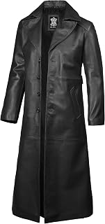 fjackets Leather Long Coat Men - Real Lambskin Leather Trench Coats For Men Casual Button-Front Style Mens Leather Coat