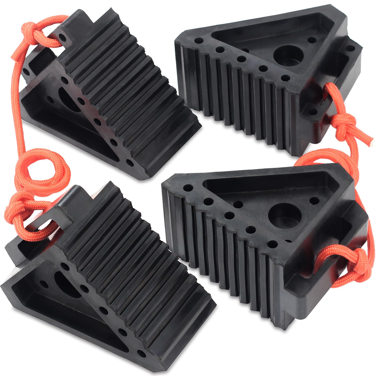 OULEME 4PK Heavy-Duty Rubber Wheel Chocks for RV Travel Trailer Camper | Solid T