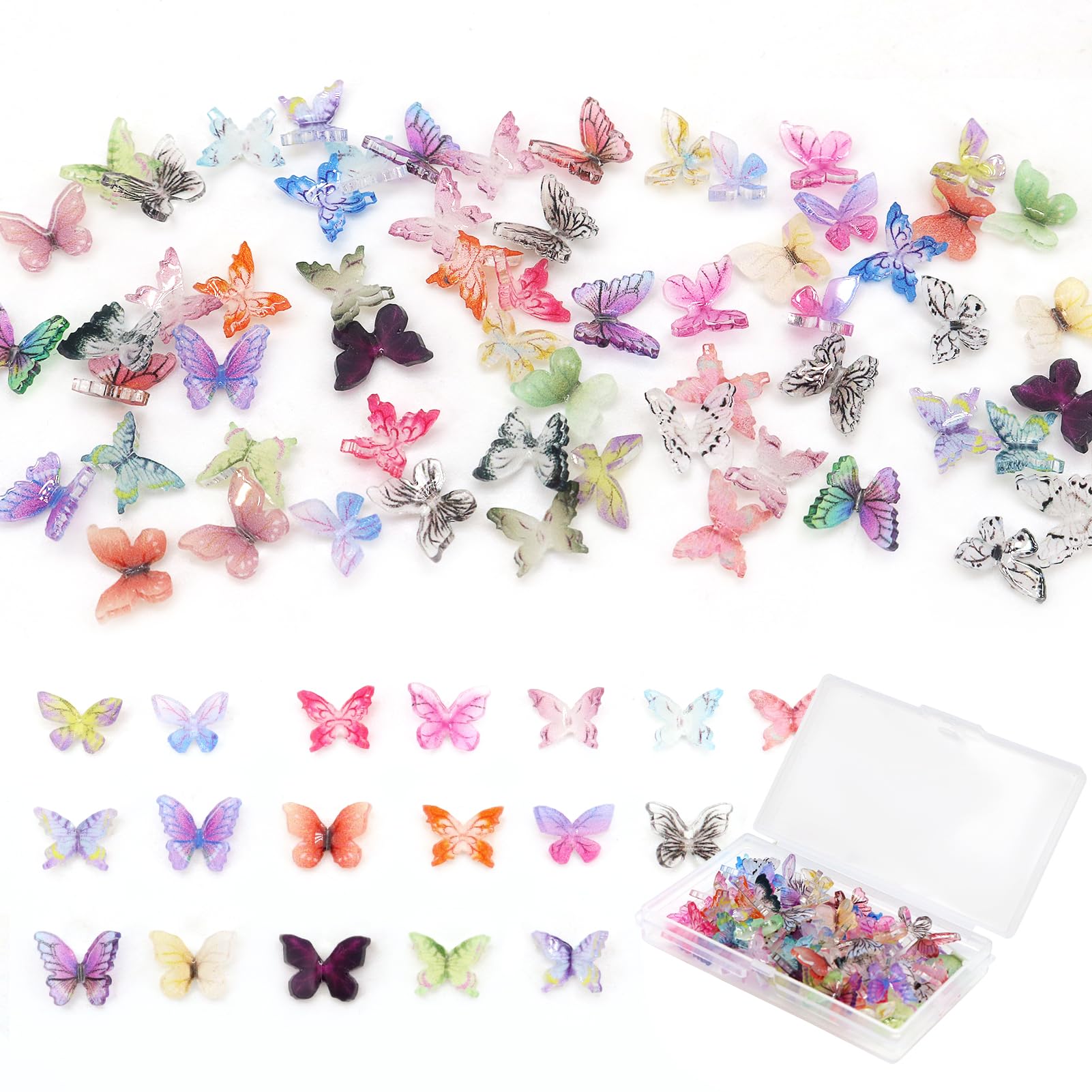 60Pcs Mini Resin Butterflies, Miniature Dollhouse Accessories Tiny Butterflies f