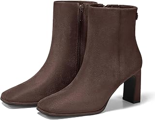 Coutgo Stivaletti da donna con punta quadrata tacco a blocco cerniera laterale in finta pelle scamosciata scarpe invernali EU