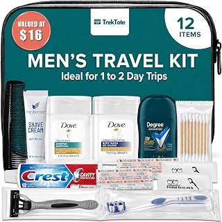 Mens Travel Kit Travel Essentials TSA Approved Toiletry Bag &amp; Toiletries | Shampoo, Body Wash, Deodorant, Toothpaste, Shaving Cream, Razor, Toothbrush, Comb. Mens Kit For Flights, Travel And Gym