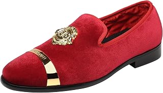 ELANROMAN Mocasines de terciopelo para hombre, a la moda, para boda, fiesta, baile de graduación, Rojo, 48 EU