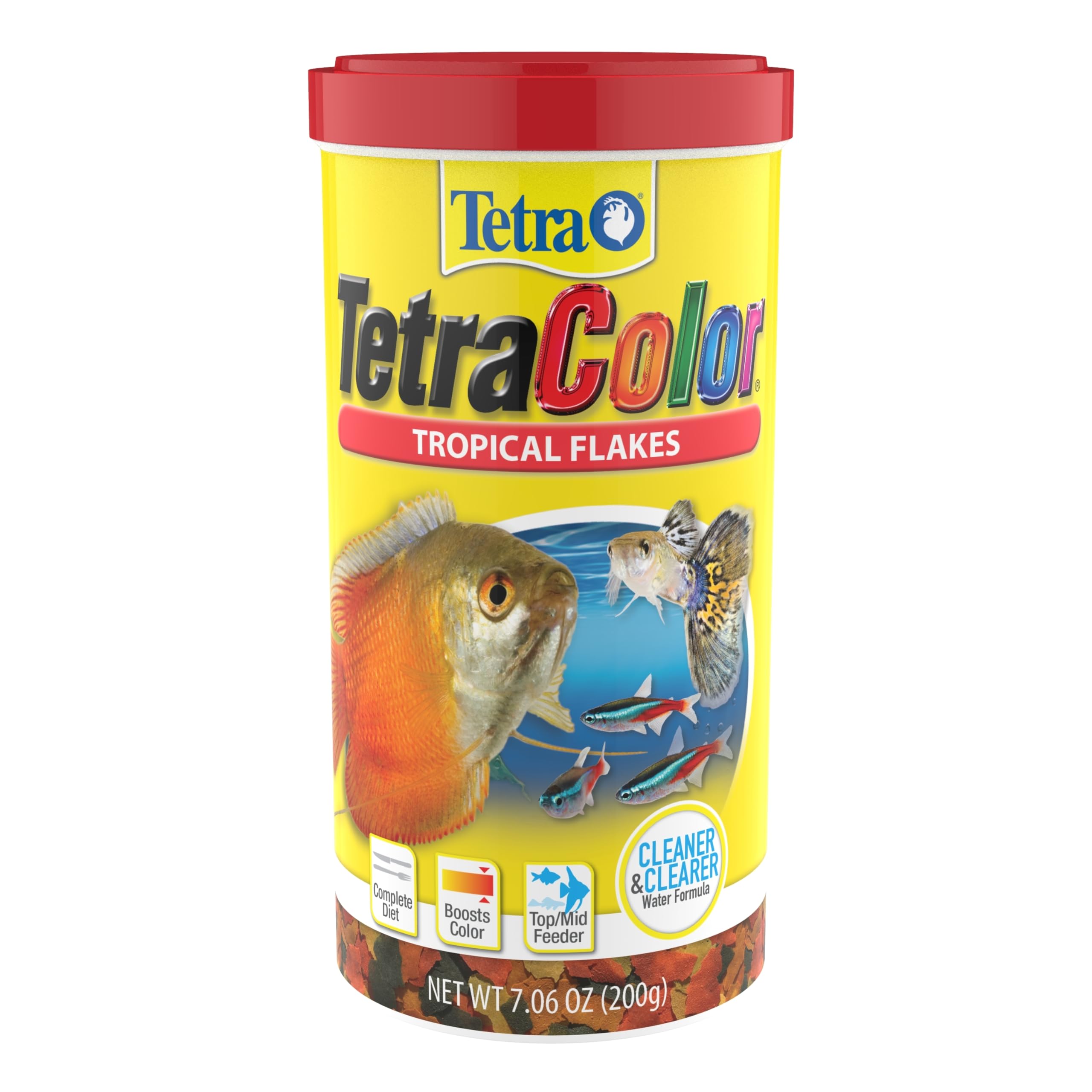 TetraColor Tropical Flakes Color Boosting Fish Food, 7.06 oz | For Mid & Bottom-