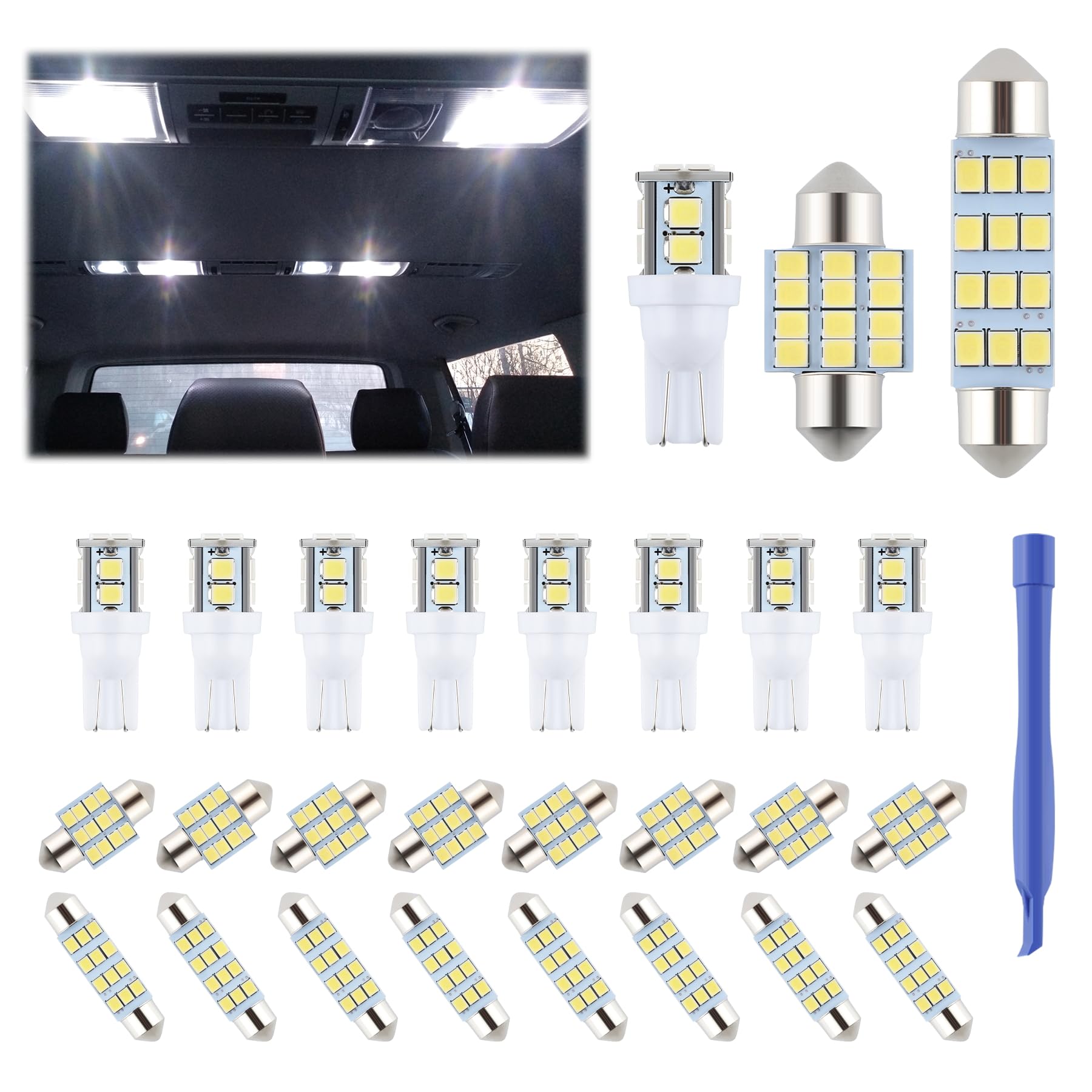 iFunyLED 24 Pieces Dome Light LED Car Interior Bulb Kit Set 194 T10 DE3175 578 3