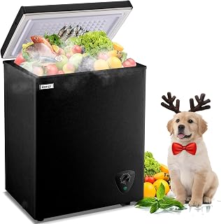 WANAI Chest Freezer 3.5 Cu.Ft Small Deep Freezer Top Door for Garage Black | Free-Standing Freezer with 2 Removable Baskets Adjustable 7 Thermostat Wheels & Adjustable Feet
