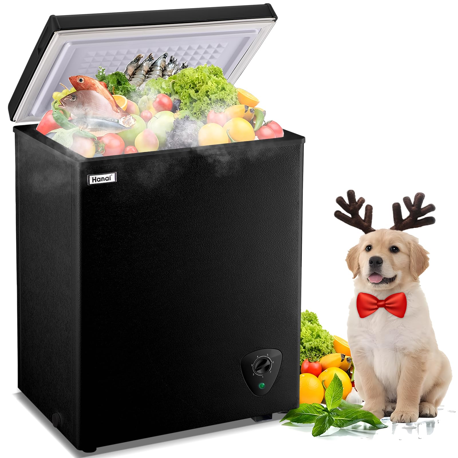 WANAI Chest Freezer 3.5 Cu.Ft Small Deep Freezer Top Door for Garage Black | Fre