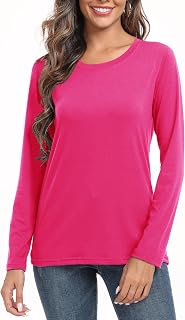 PRIMODA Women's Crew Neck Long Sleeve Shirts Basic Loose Fit Layering Tops