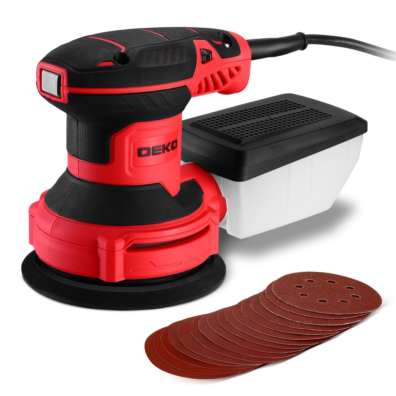 DEKOPRO Electric Sander with 16 Sandpapers, 14000RPM, 5-Inch, High Performance D