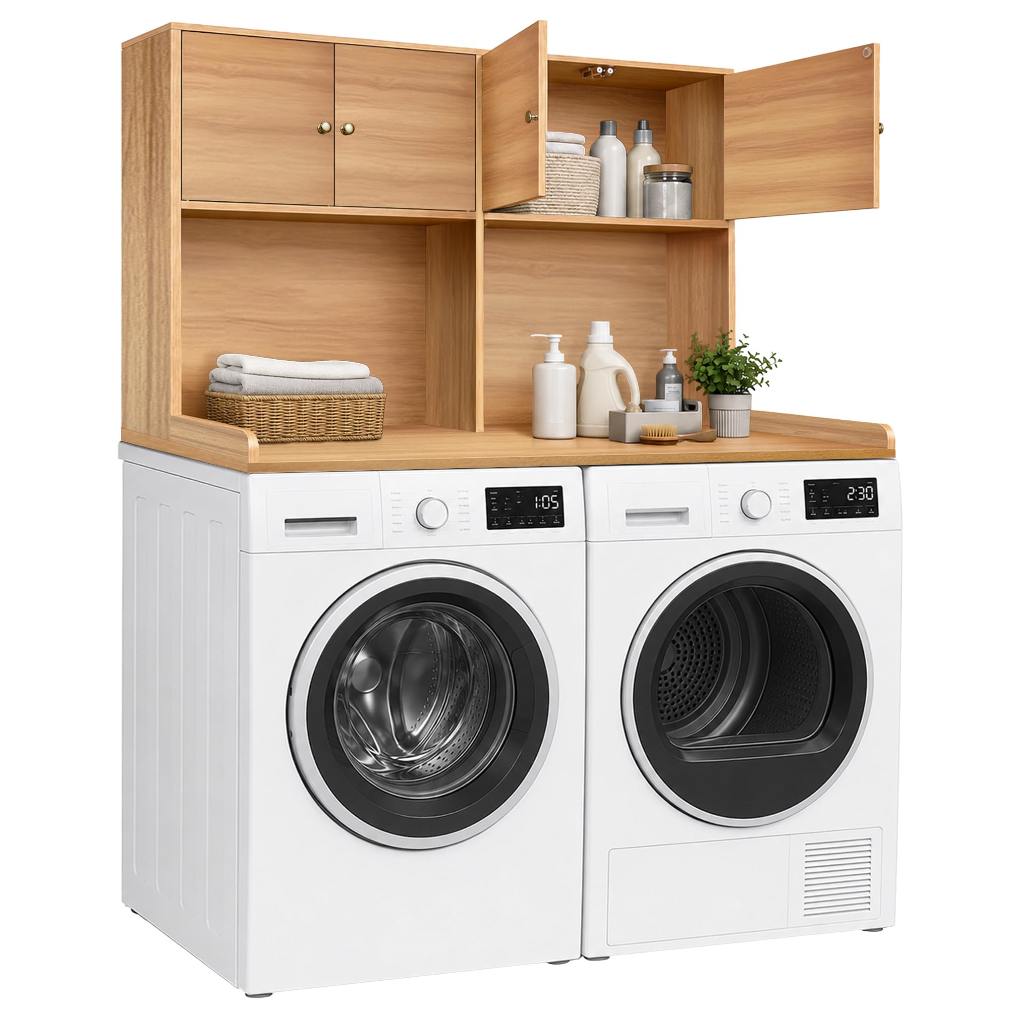 Washer Dryer Countertop with Cabinets, 2-Tier Laundry Countertop with Shelf | Wa