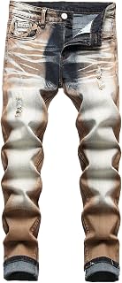 JUNBAOSS Men's Slim Fit Stretch Jeans Ripped Skinny Jeans for Men Distressed Straight Leg Fashion Comfortable Flex Waist Pants