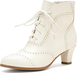 Short Ankle Boots Lace Up Booties for Women Side Zipper Victorian Boots Block Chunky Mid Heel