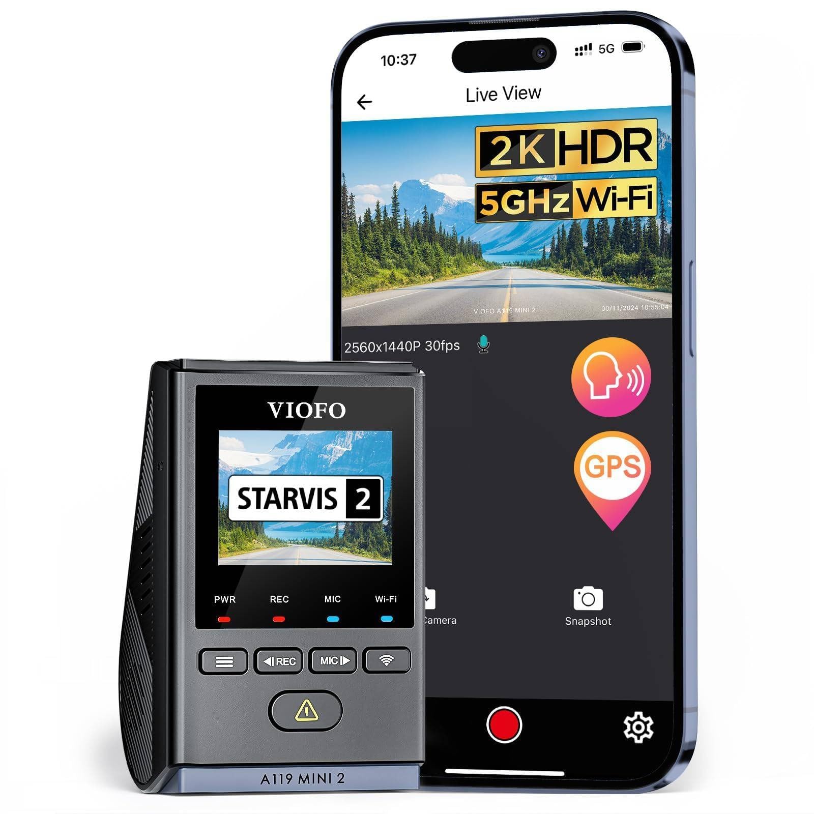 VIOFO Dash Cam Front A119 Mini 2, STARVIS 2 Sensor, 2K 60fps Car Dashcam | 1440P
