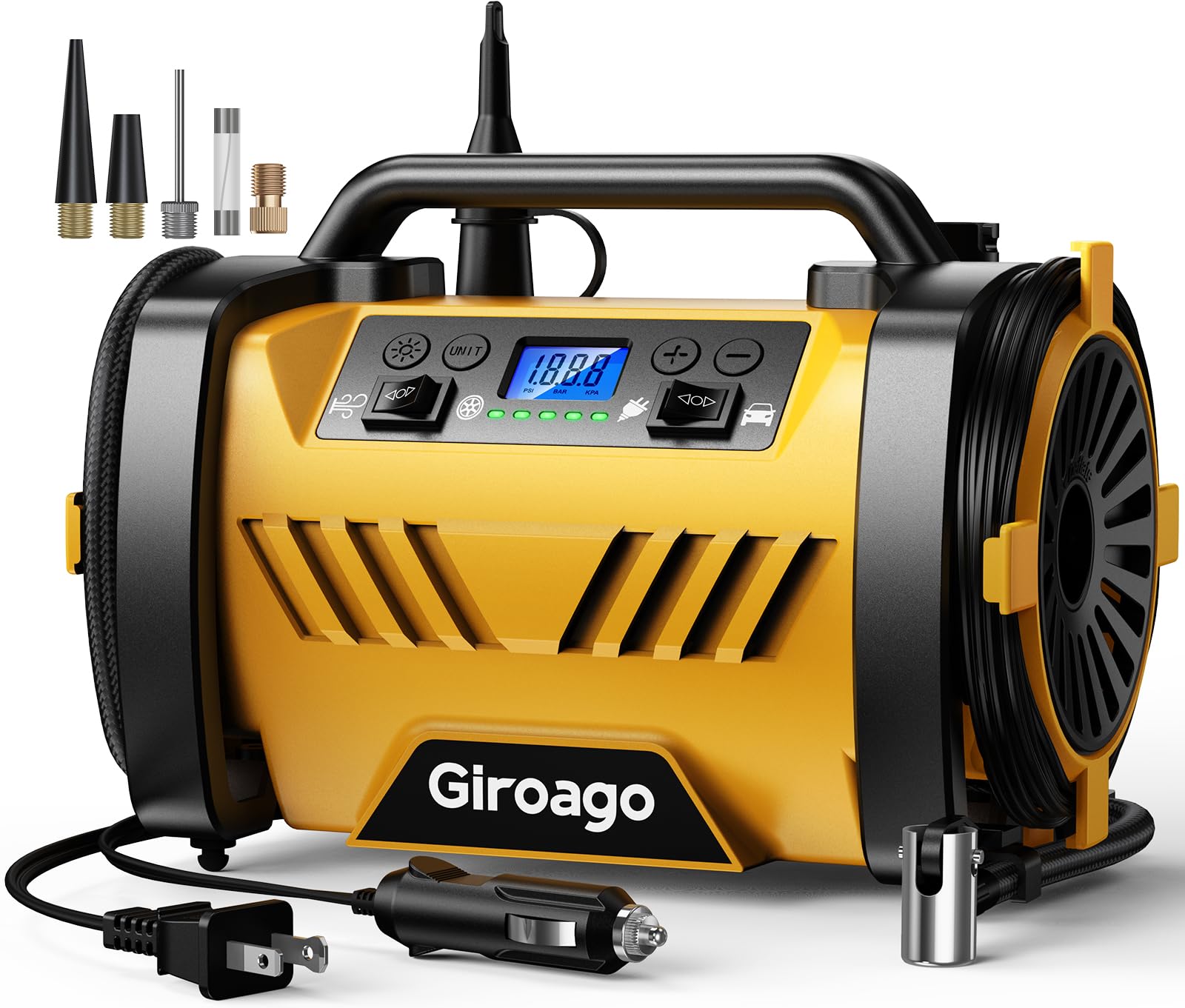 Giroago Tire Inflator Portable Air Compressor - 12V DC/120V AC Dual Power | Air 