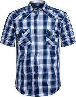 Men's Short Sleeve Western Style Button Down Shirt Pearl Casual Regular Fit Checked