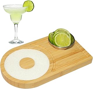 Margarita Salt Rimmer Set, Bamboo Margarita Rimmer Set with Bowl & Room for Margarita Accessories, Margarita Sugar Rimmer for Cocktails, for up to 4.7" Rims