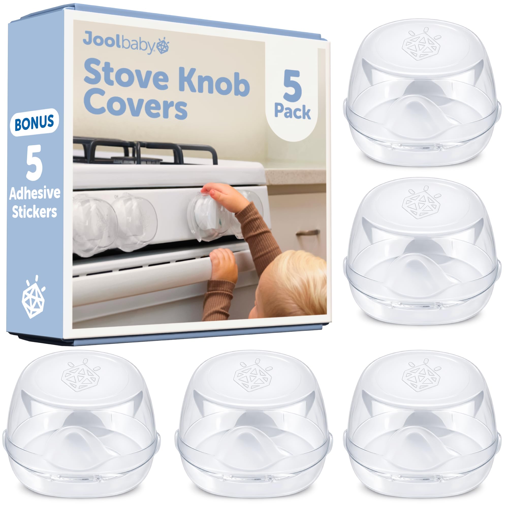 Jool Baby Clear Stove Knob Covers (5 Pack) Child Safety Guards, Durable Design -