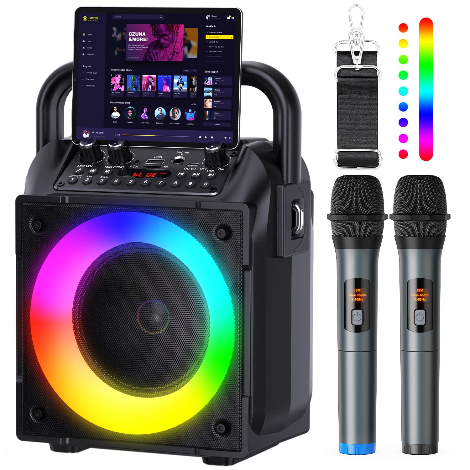 Karaoke Machine with Two Wireless Microphones, Adults&Kids Portable Karaoke Mach