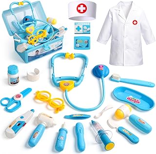Doctor Kit for 3-5, 21 PCS Pretend Play Set Toys | with Doctor Costume & Stethoscope, Dress Up Role Play Toy for Kids Ages 3-5 Girls Boys Halloween & Christmas Gifts