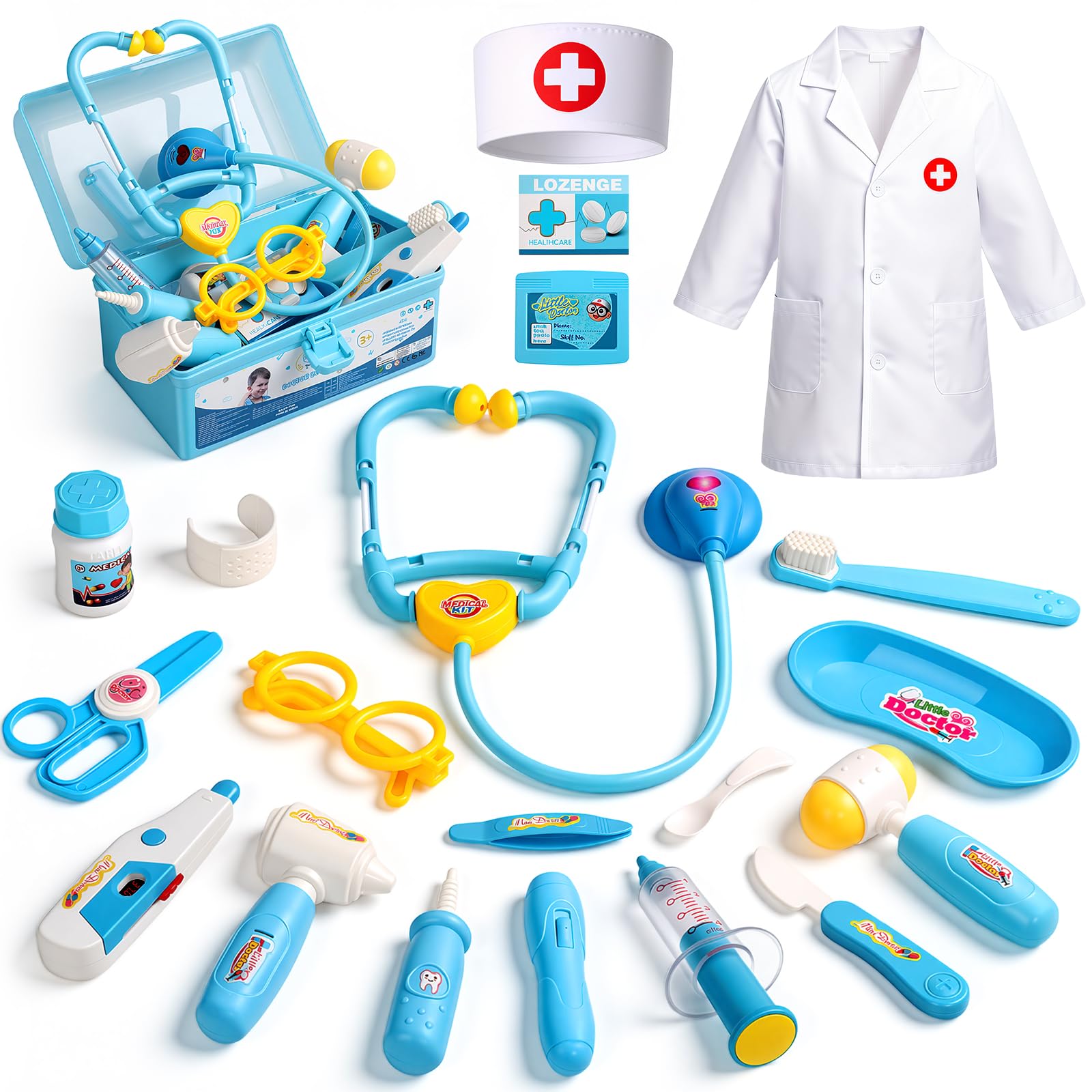 Doctor Kit for 3-5, 21 PCS Pretend Play Set Toys | with Doctor Costume & Stethos
