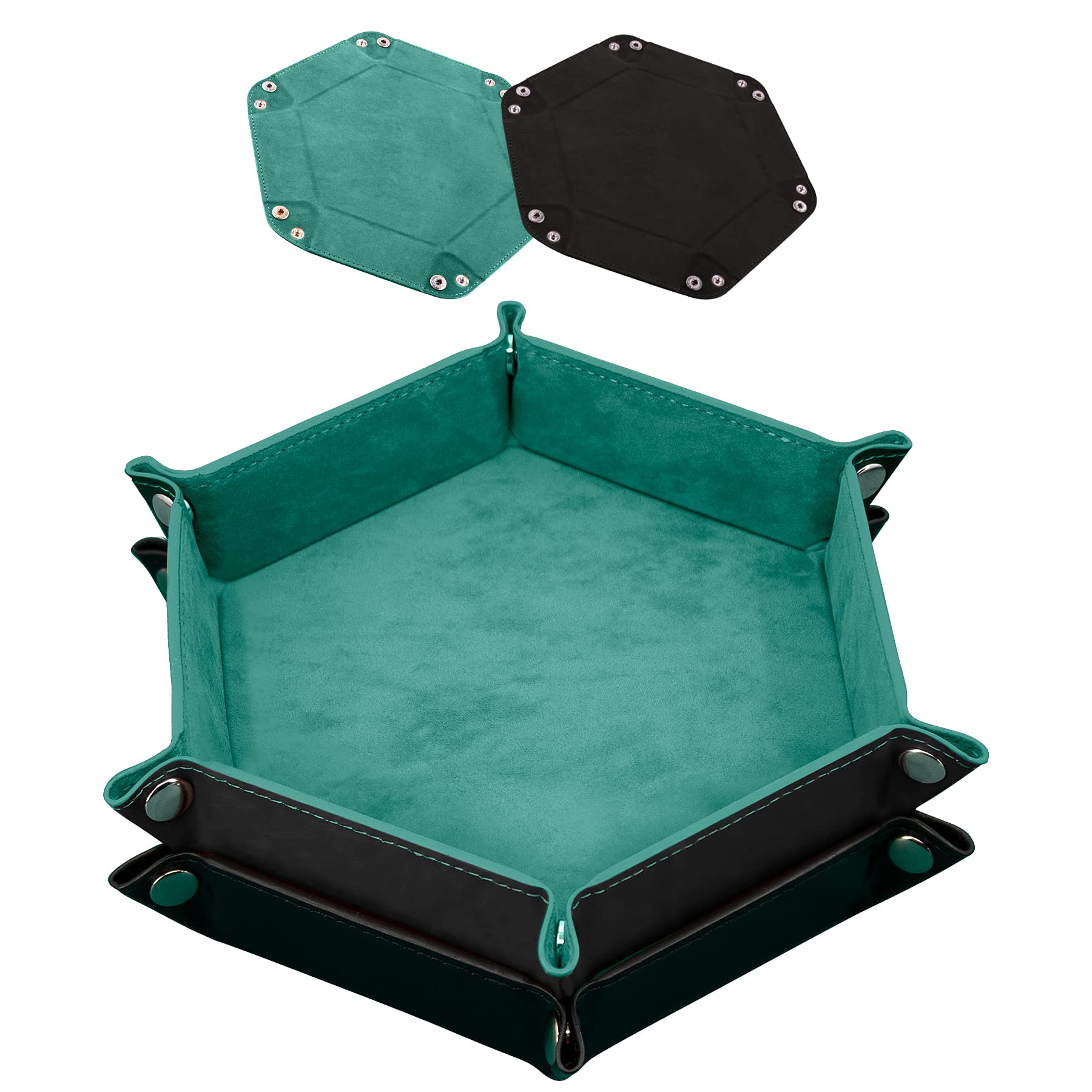 SIQUK 2 Pieces Folding Dice Tray Velvet Hexagon Tray Dice Rolling Tray | PU Leat