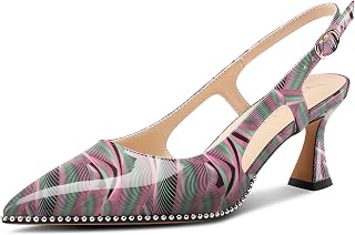 NobleOnly Women's Closed Toe Medium Kittens Heel Slingback Pumps Buckle Dress Casual Slip-on Shoes 6.5 cm Heels