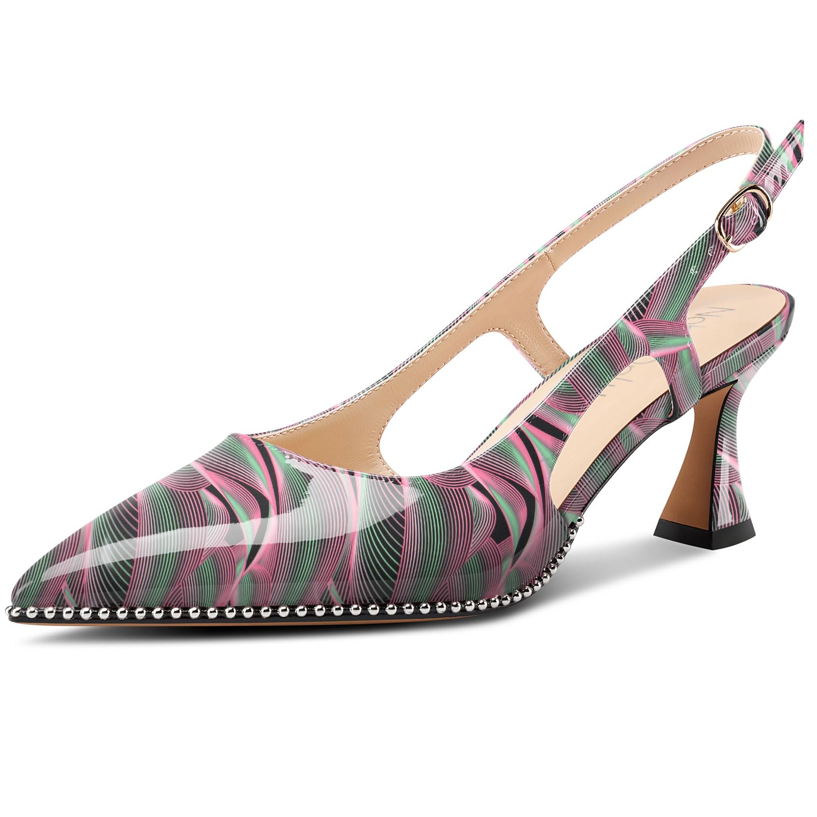 NobleOnly Women's Closed Toe Medium Kittens Heel Slingback Pumps Buckle Dress Ca
