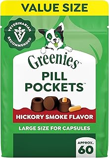 Greenies Pill Pockets Large Size Dog Treats, Hickory Smoke, 15.8 oz | Vet-recommended, masks pill smell & taste, moldable texture, capsule size, natural ingredients, no fillers, 15.8 oz. pouch