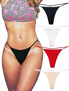 KUKU PANDA Sexy Thongs Thread Women Pack of 4 T String Panties Elastic Cotton Seamless Briefs