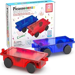 PicassoTiles Vehicle Set, Magnetic Car Toy Construction Block Parts Ages 3+ | 2 PCS, toddler fine motor skill development, educational learning gear add-on, open-ended STEM play addition accessories