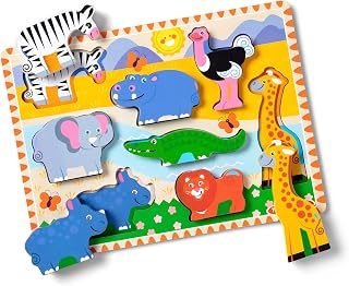 Melissa & Doug Safari Animals Wooden Chunky Puzzle 8-Piece Set | 8 Chunky Wooden Puzzle Pieces, Safari Animals, Skill Building Matching Pretend Play, Toddler Learning Toys for Kids, Ages 2+