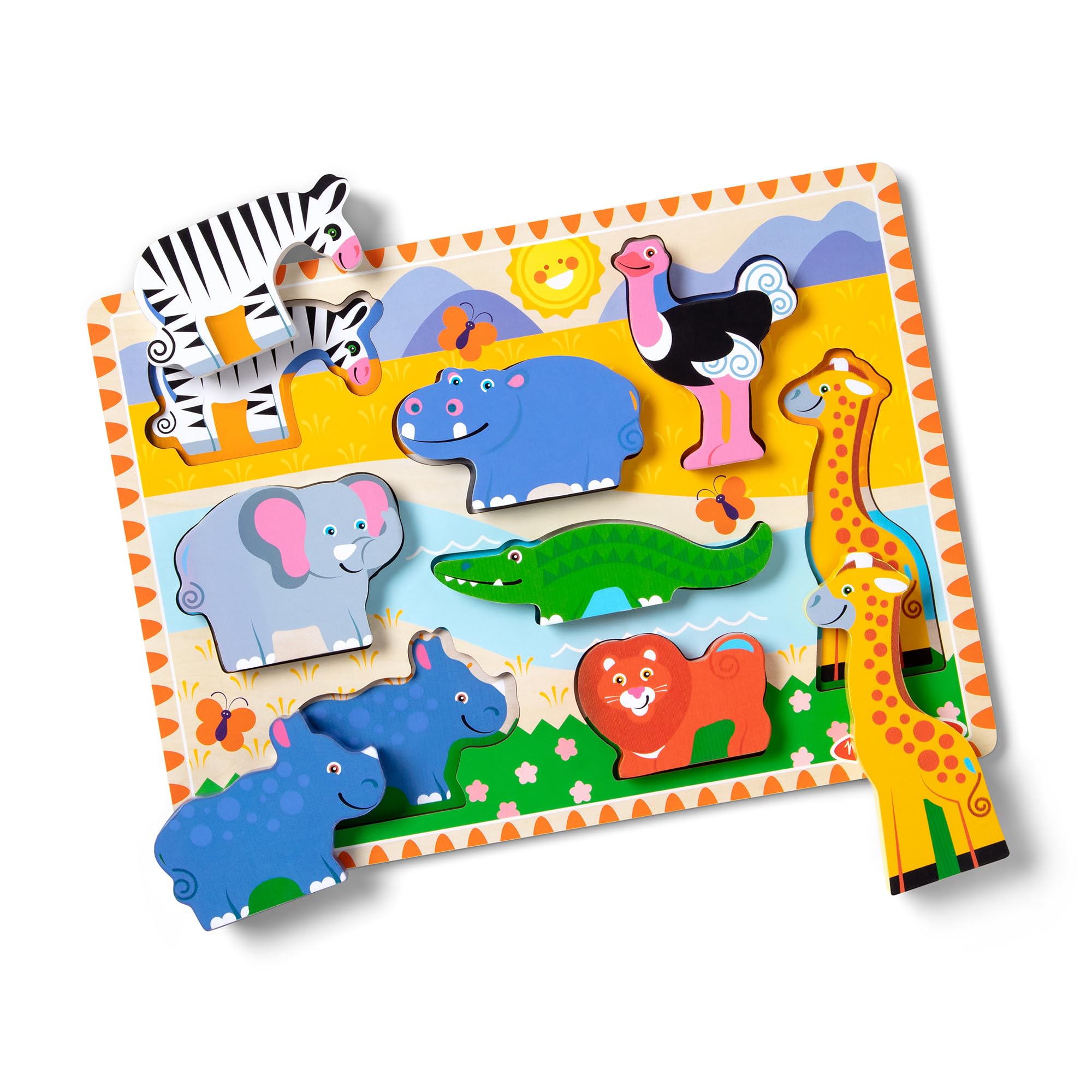 Melissa & Doug Safari Animals Wooden Chunky Puzzle 8-Piece Set | 8 Chunky Wooden