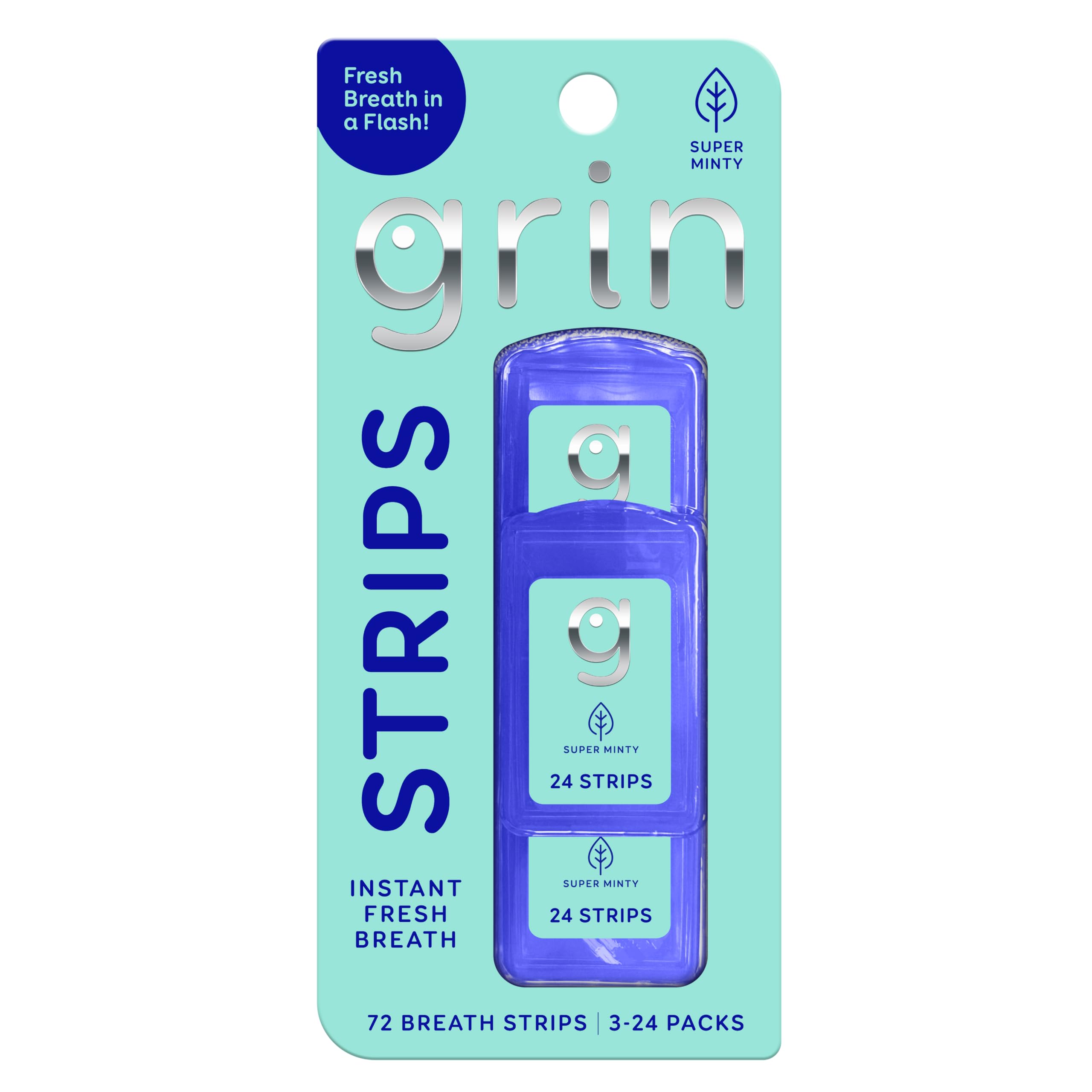 GRIN Super Minty Breath Strips Instant Breath Freshener Strips, Sugar-Free Disso