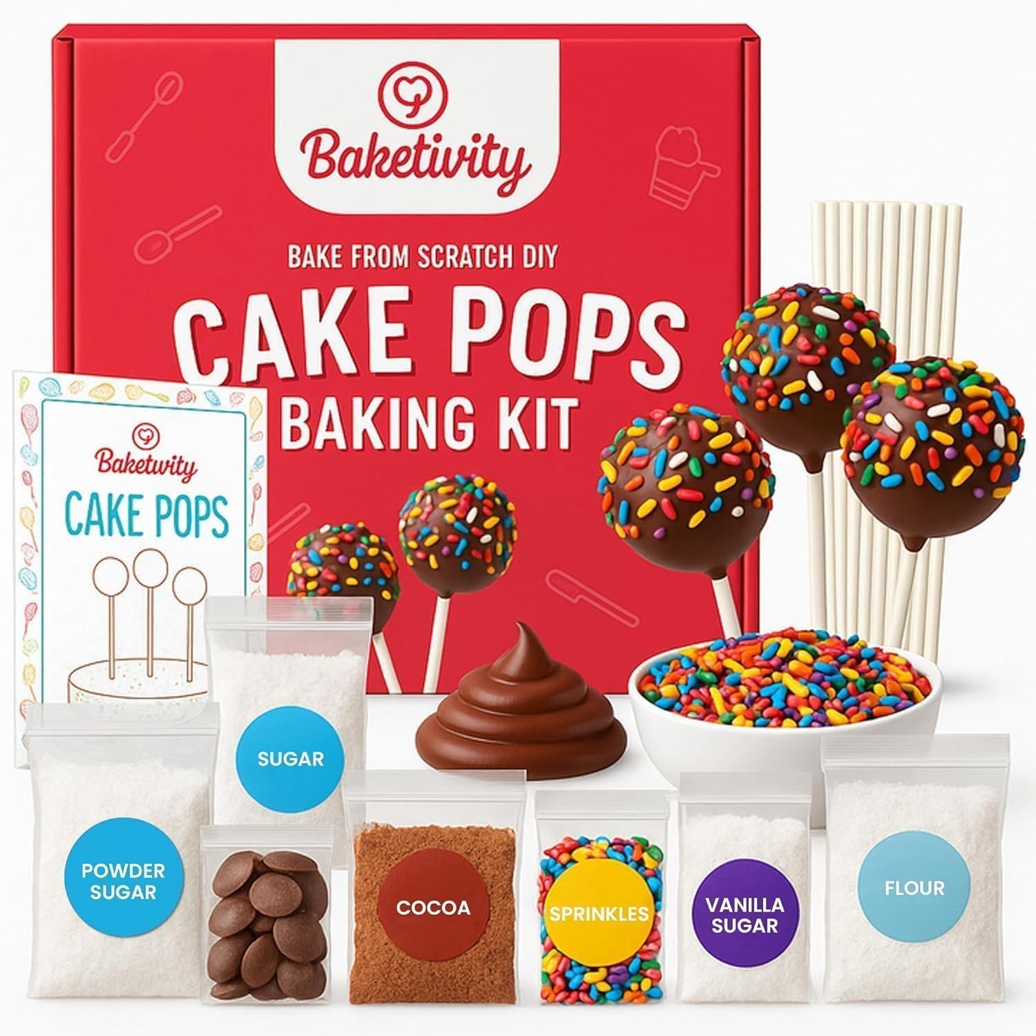 Baketivity DIY Cake Pop Kids Baking Kit with Pre-Measured Ingredients | Bake 10–