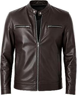 Jild Giacca da motociclista in vera pelle casual nera per uomo - giacca da motociclista in vera pelle da uomo stile bomber, Zip Sp Marrone, Small