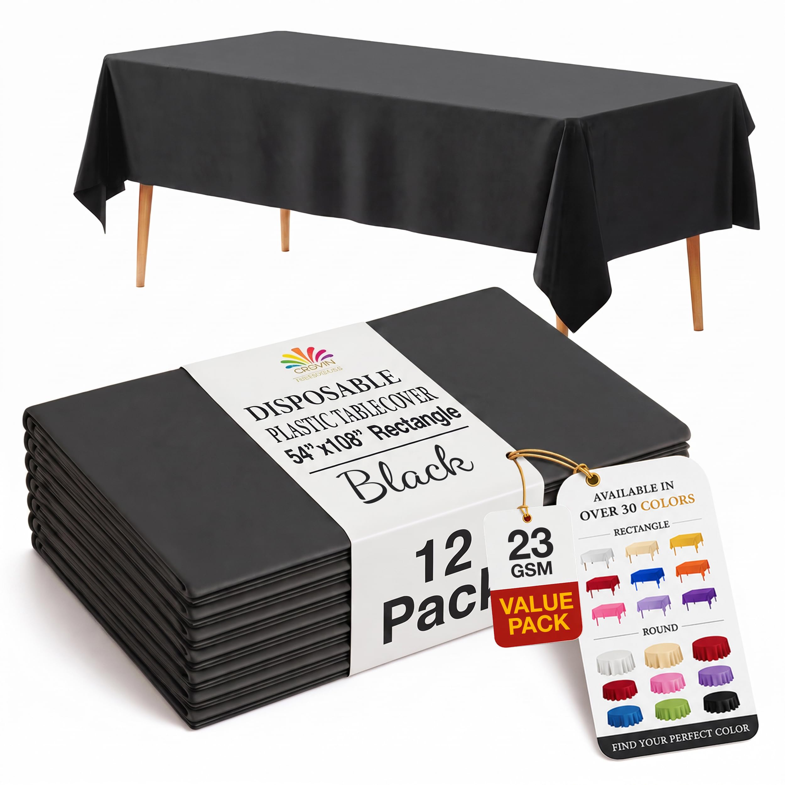 Exquisite 12-Pack Plastic Tablecloth 54x108 Rectangle Value Pack Plastic Table C